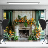 Lofaris Greenery Retro Floral Fireplace Cake Smash Backdrop